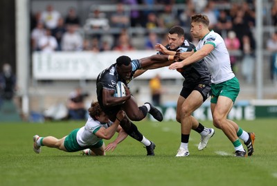 110525 - Exeter Chiefs v Northampton Saints - Gallagher Premiership - Paul Brown-Bampoe of Exeter is tackled by Jake Garside of Northampton 