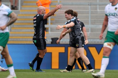 110525 - Exeter Chiefs v Northampton Saints - Gallagher Premiership - Nick Lilley of Exeter celebrates scoring a try on his debut