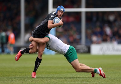 110525 - Exeter Chiefs v Northampton Saints - Gallagher Premiership - Josh Hodge of Exeter is tackled by Toby Cousins of Northampton 