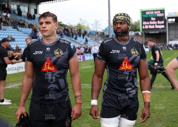 110525 - Exeter Chiefs v Northampton Saints - Gallagher Premiership - Dafydd Jenkins and Christ Tshiunza of Exeter at full time