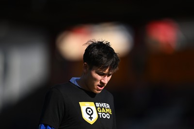 140326 - Exeter City v Cardiff City - Sky Bet League 1 - Rubin Colwill of Cardiff City warms up ahead of kick off