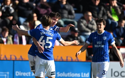 140326 - Exeter City v Cardiff City - Sky Bet League 1 - Rubin Colwill of Cardiff City celebrates after scoring their sides second goal 