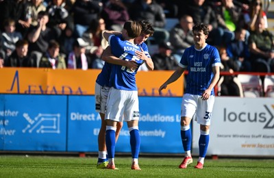 140326 - Exeter City v Cardiff City - Sky Bet League 1 - Rubin Colwill of Cardiff City celebrates after scoring their sides second goal 