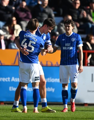 140326 - Exeter City v Cardiff City - Sky Bet League 1 - Rubin Colwill of Cardiff City celebrates after scoring their sides second goal 