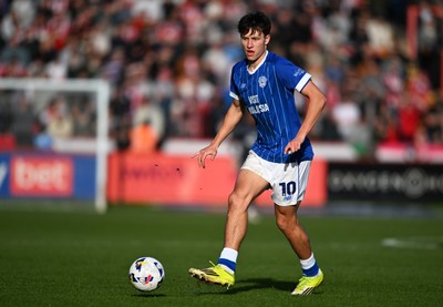140326 - Exeter City v Cardiff City - Sky Bet League 1 - Rubin Colwill of Cardiff City looks on 