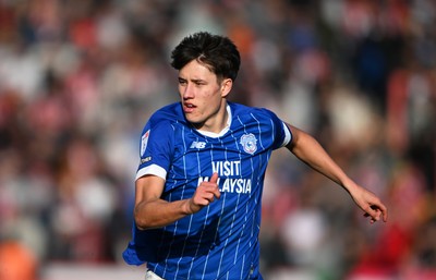 140326 - Exeter City v Cardiff City - Sky Bet League 1 - Rubin Colwill of Cardiff City looks on 