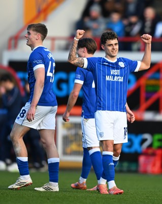 140326 - Exeter City v Cardiff City - Sky Bet League 1 - Alex Robertson of Cardiff City celebrates after scoring their sides third goal 