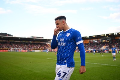 140326 - Exeter City v Cardiff City - Sky Bet League 1 - Callum Robinson of Cardiff City celebrates after scoring their sides fourth goal 