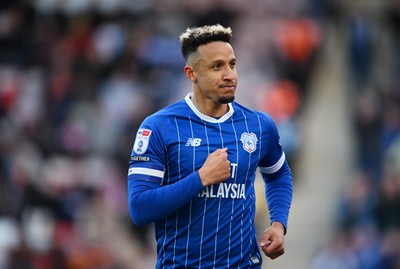 140326 - Exeter City v Cardiff City - Sky Bet League 1 - Callum Robinson of Cardiff City celebrates after scoring their sides fourth goal 