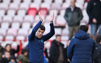 140326 - Exeter City v Cardiff City - Sky Bet League 1 - Brian Barry-Murphy, Manager of Cardiff City applauds the fans at the final whistle
