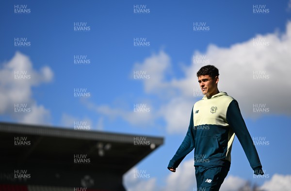 140326 - Exeter City v Cardiff City - Sky Bet League 1 - Players of Cardiff City walk the pitch ahead of kick off 