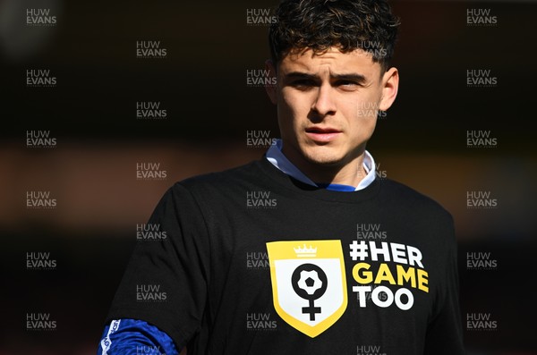 140326 - Exeter City v Cardiff City - Sky Bet League 1 - Alex Robertson of Cardiff City  warms up ahead of kick off