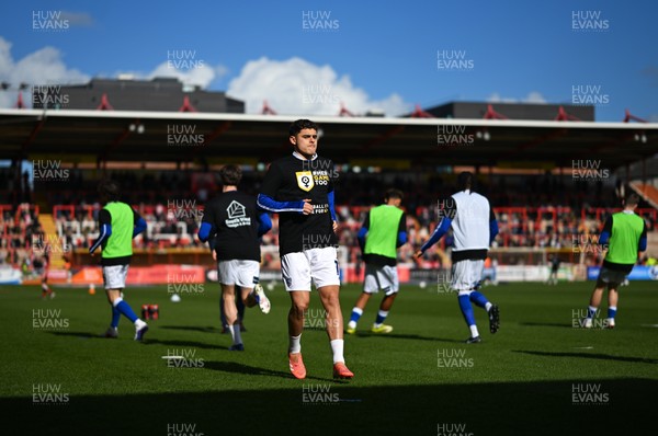 140326 - Exeter City v Cardiff City - Sky Bet League 1 - Alex Robertson of Cardiff City warms up ahead of kick off 