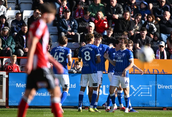 140326 - Exeter City v Cardiff City - Sky Bet League 1 - Rubin Colwill of Cardiff City celebrates after scoring their sides first goal 