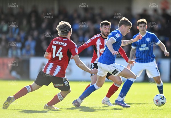 140326 - Exeter City v Cardiff City - Sky Bet League 1 - Joel Bagan of Cardiff City battles for possession with Ilmari Niskanen of Exeter City
