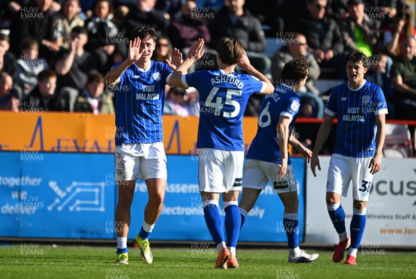 140326 - Exeter City v Cardiff City - Sky Bet League 1 - Rubin Colwill of Cardiff City celebrates after scoring their sides second goal 