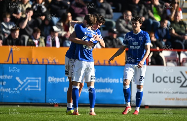 140326 - Exeter City v Cardiff City - Sky Bet League 1 - Rubin Colwill of Cardiff City celebrates after scoring their sides second goal 