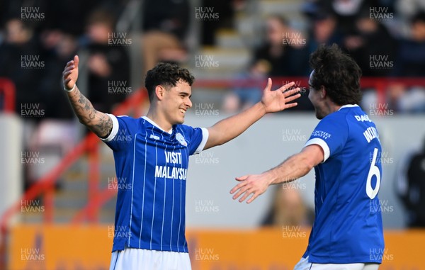 140326 - Exeter City v Cardiff City - Sky Bet League 1 - Alex Robertson of Cardiff City celebrates after scoring their sides third goal 