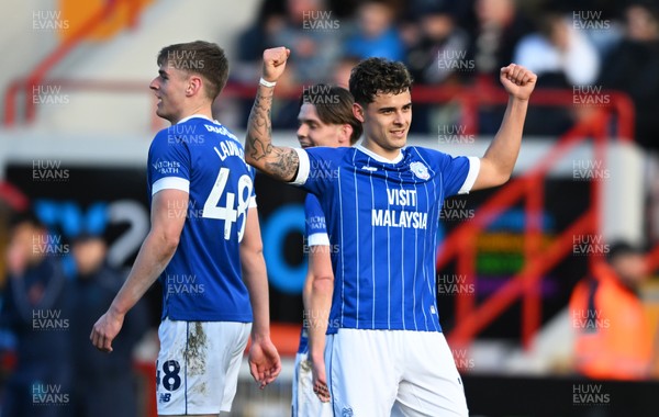 140326 - Exeter City v Cardiff City - Sky Bet League 1 - Alex Robertson of Cardiff City celebrates after scoring their sides third goal 