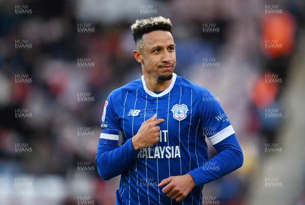 140326 - Exeter City v Cardiff City - Sky Bet League 1 - Callum Robinson of Cardiff City celebrates after scoring their sides fourth goal 