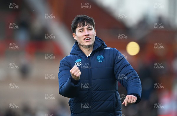 140326 - Exeter City v Cardiff City - Sky Bet League 1 - Rubin Colwill of Cardiff City celebrates at the final whistle