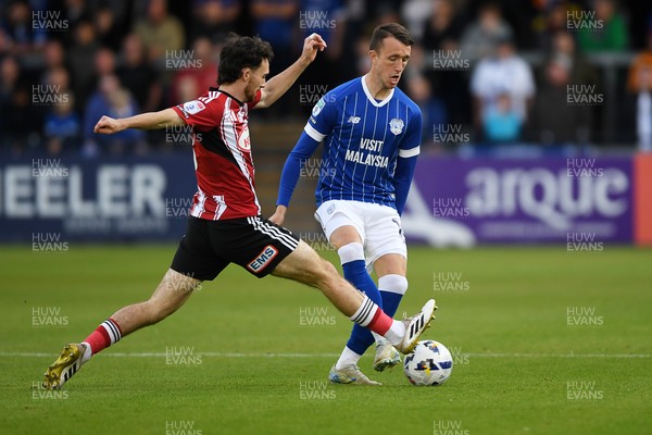 160925 - Exeter City v Cardiff City - Vertu Trophy - David Turnbull of Cardiff City is challenged by Ed Francis of Exeter