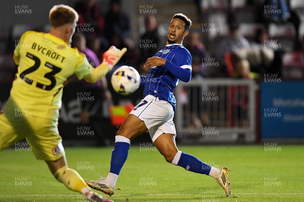 160925 - Exeter City v Cardiff City - Vertu Trophy - Callum Robinson of Cardiff City has a shot on goal