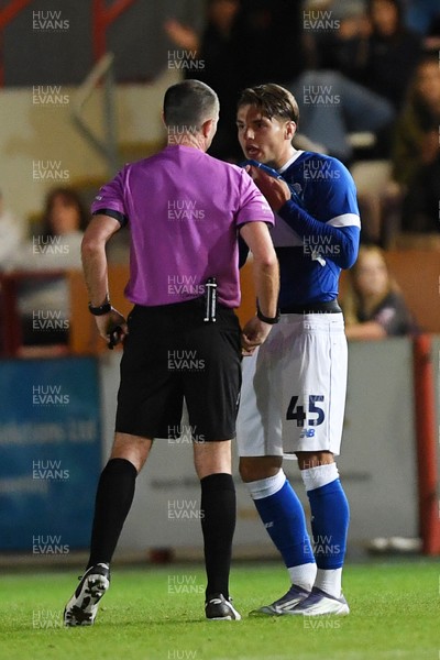 160925 - Exeter City v Cardiff City - Vertu Trophy - Cian Ashford of Cardiff City is given a second yellow card and sent off late in the game