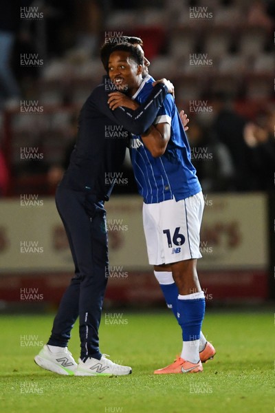 160925 - Exeter City v Cardiff City - Vertu Trophy - Chris Willock of Cardiff City and Brian Barry-Murphy, Cardiff City Manager at full time