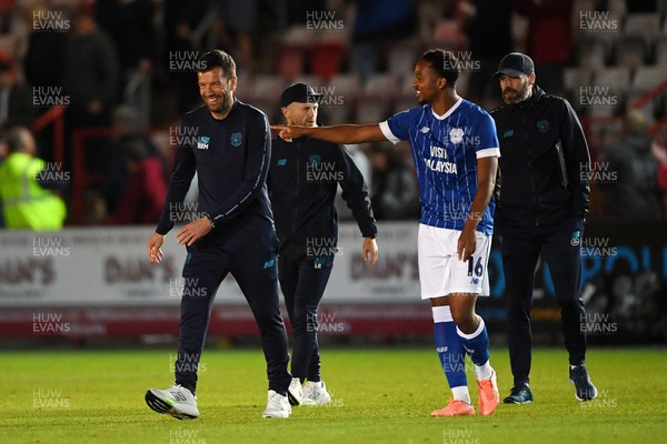 160925 - Exeter City v Cardiff City - Vertu Trophy - Chris Willock of Cardiff City and Brian Barry-Murphy, Cardiff City Manager at full time