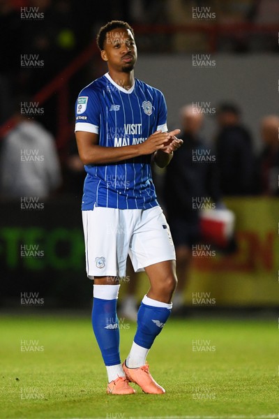 160925 - Exeter City v Cardiff City - Vertu Trophy - Chris Willock of Cardiff City applauding fans at full time