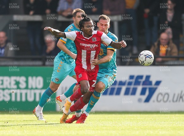 161021 - Exeter City v Newport County, EFL Sky Bet League 2 - Mickey Demetriou of Newport County tackles Jevani Brown of Exeter City