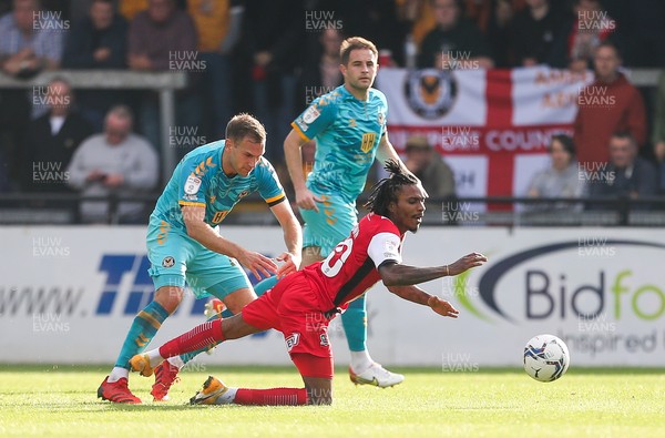161021 - Exeter City v Newport County, EFL Sky Bet League 2 - Mickey Demetriou of Newport County tackles Jevani Brown of Exeter City