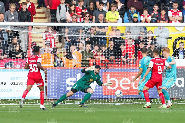 161021 - Exeter City v Newport County, EFL Sky Bet League 2 - Newport County goalkeeper Joe Day is beaten by Sam Nombe of Exeter City, out of frame, as he scores the second Exeter goal