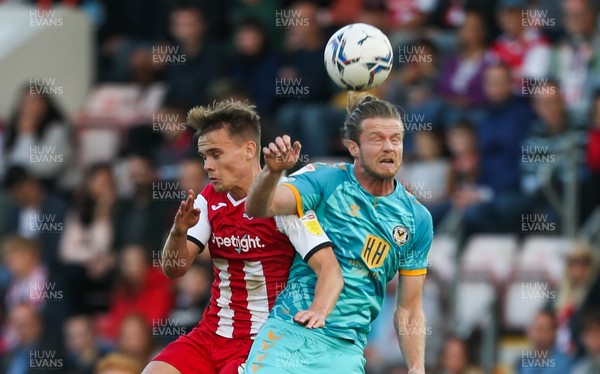161021 - Exeter City v Newport County, EFL Sky Bet League 2 - Alex Fisher of Newport County and Archie Collins of Exeter City compete for the ball