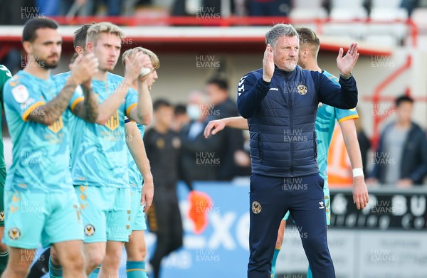 161021 - Exeter City v Newport County, EFL Sky Bet League 2 - Newport County interim manager Wayne Hatswell applauds the fans at the end of the match