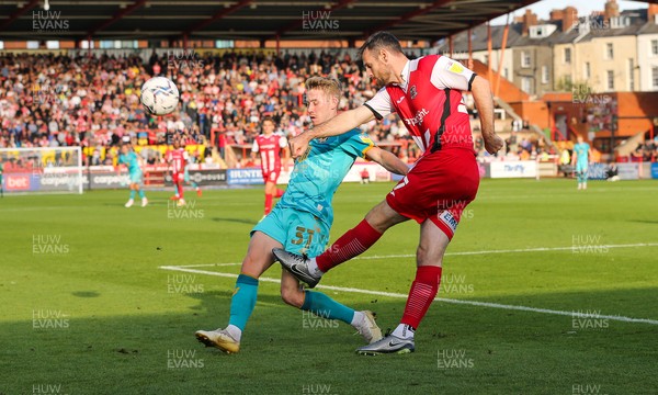 161021 - Exeter City v Newport County, EFL Sky Bet League 2 - Jonathan Grounds of Exeter City clears as Ollie Cooper of Newport County closes in