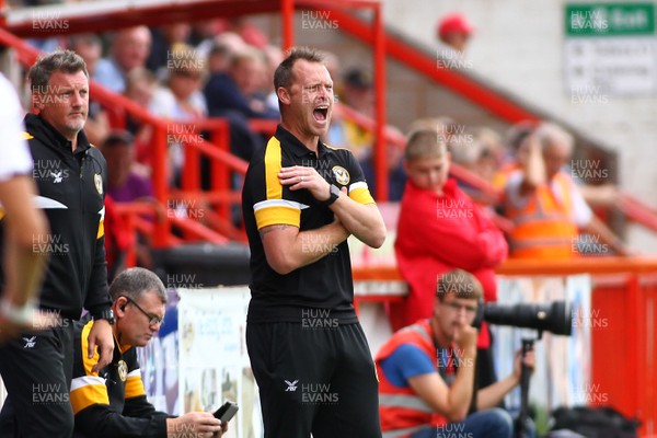 180818 - Exeter City v Newport County - EFL SkyBet League 2 - Manager of Newport Michael Flynn shouts instructions from the technical area 