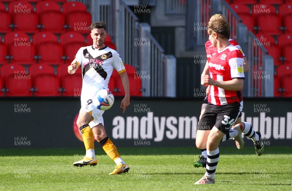 240421 - Exeter City v Newport County - Sky Bet League 2 - Padraig Amond of Newport County whips in a cross