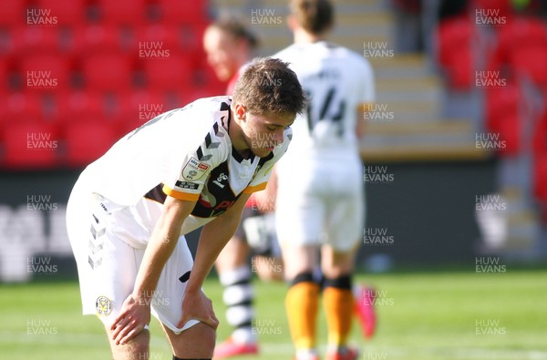 240421 - Exeter City v Newport County - Sky Bet League 2 - Lewis Collins of Newport County shows his frustration at a missed chance