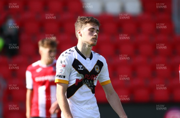 240421 - Exeter City v Newport County - Sky Bet League 2 - Lewis Collins of Newport County shows his frustration at a missed chance
