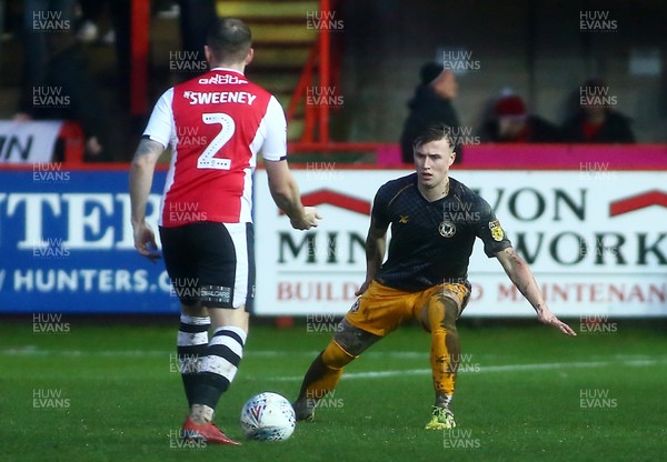 261219 - Exeter City v Newport County - EFL SkyBet League 2 - George Nurse of Newport County closes down Pierce Sweeney of Exeter City 