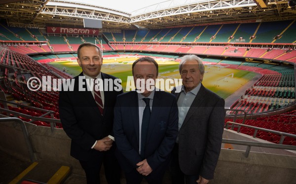 020222 - WRU Principality Stadium Press Conference - Left to right, Principality Stadium manager Mark Williams, WRU CEO Steve Phillips and Principality Stadium head steward Ed Zgorselski during a press conference to announce new measures to improve the fan experience during the forthcoming Wales Six Nations matches at the Principality Stadium