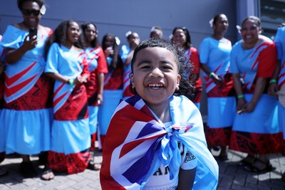 040726 - Fiji v Wales - Nations Championship - Fijian singers outside the stadium before the game