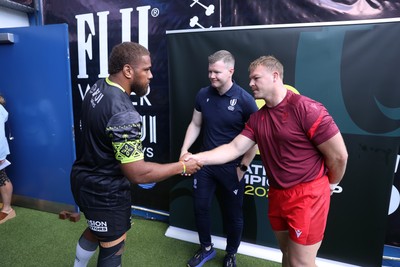 040726 - Fiji v Wales - Nations Championship - Tevita Ikanivere of Fiji and Dewi Lake of Wales during the coin toss