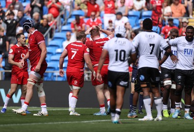 040726 - Fiji v Wales - Nations Championship - Rhys Carre of Wales celebrates scoring a try