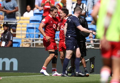 040726 - Fiji v Wales - Nations Championship - Josh Adams of Wales celebrates scoring a try