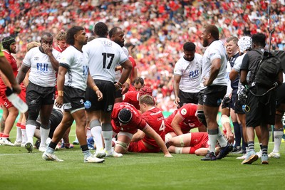 040726 - Fiji v Wales - Nations Championship - Aaron Wainwright of Wales gets over the line to score a try
