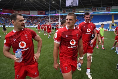 040726 - Fiji v Wales - Nations Championship - Tomos Williams and Joe Hawkins of Wales at full time