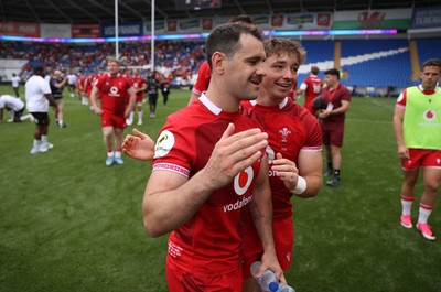 040726 - Fiji v Wales - Nations Championship - Tomos Williams and Dan Edwards of Wales at full time